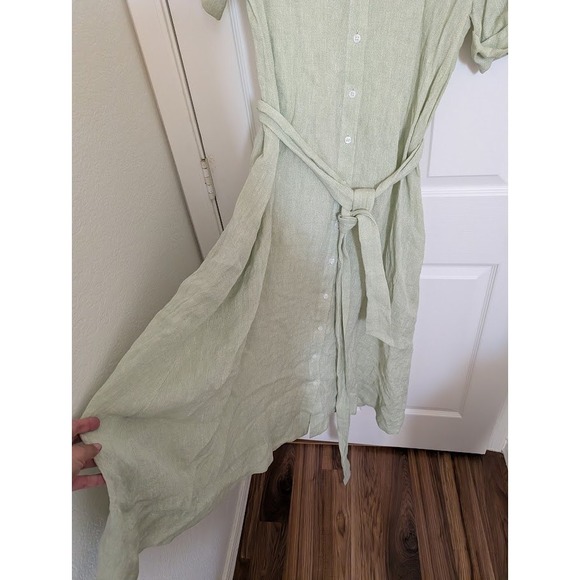 Lisa Marie Fernandez Metallic Linen Blend Gauze Shirt Dress Mint Green Midi Sz 3 - Picture 4 of 10